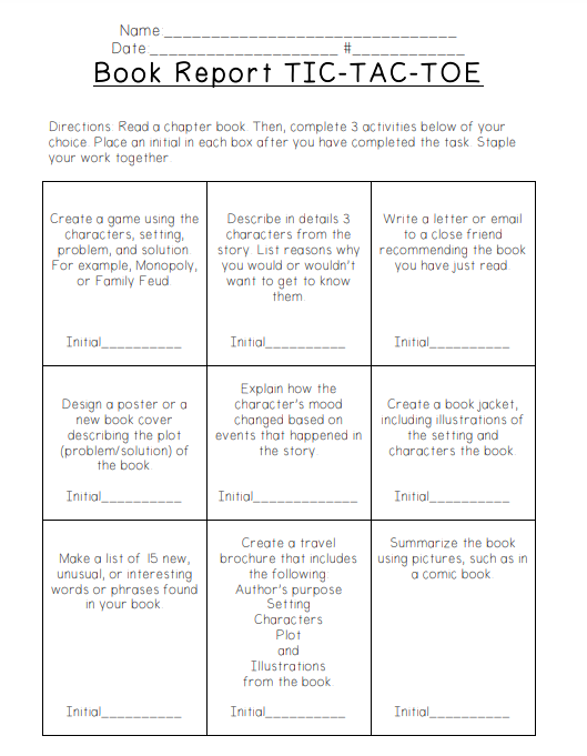 Book Report TicTacToe